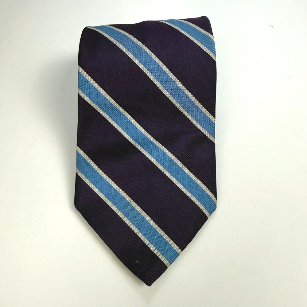 Brooks Brothers Silk Tie Mens Purple Blue White Repp Stripe Handmade USA 3.75"